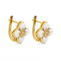 Золоті сережки з вставками цирконію та білої емалі Артикул 2111560101