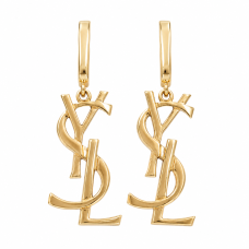 Золоті сережки-підвіски з декоративним логотипом YSL Артикул C312