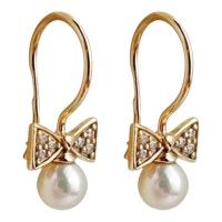 Золоті сережки з вставками цирконію та перлин Артикул 2111075101