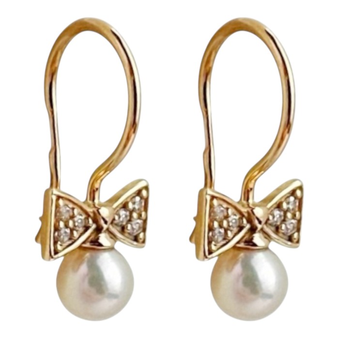 Золоті сережки з вставками цирконію та перлин Артикул 2111075101