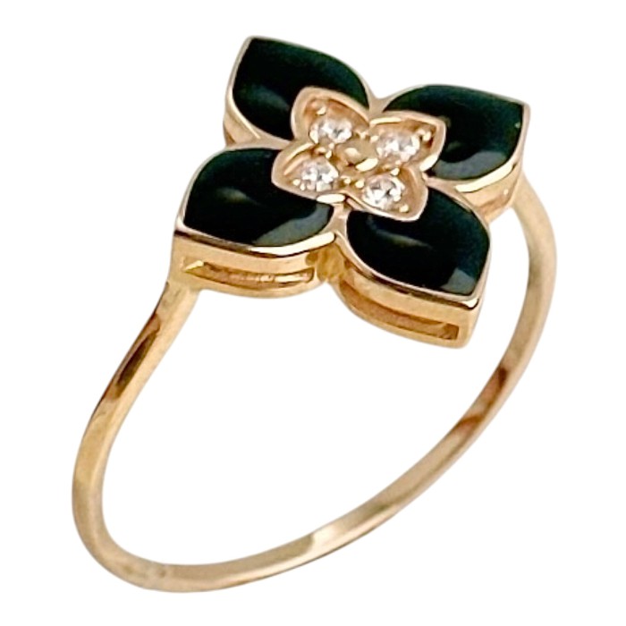 Золота каблучка з вставками цирконію та емалі  Артикул 1111814101