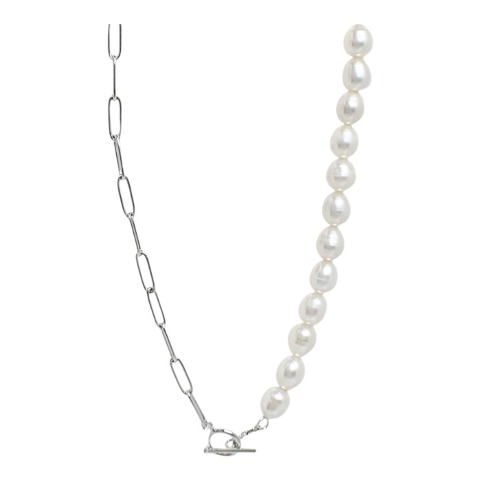 Срібне кольє з перлами та вставками фіанітів .0 Артикул A11099