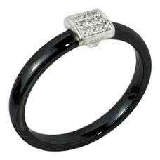 Cрібна керамічна каблучка з вставками фіаніту .5 Артикул CZ, Ceramic K10006.19.5