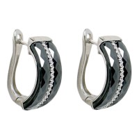 Срібні сережки з вставками кераміки та фіанітів Артикул CZ, Ceramics A11076