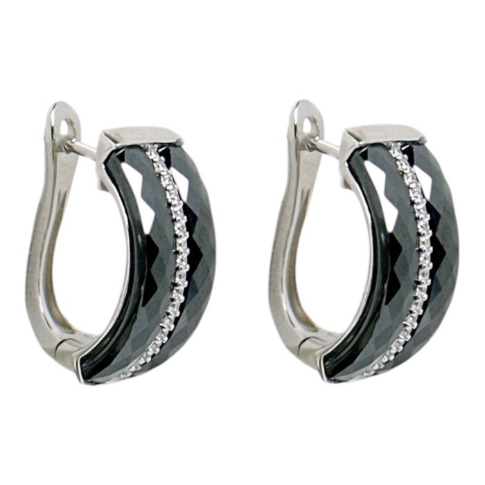 Срібні сережки з вставками кераміки та фіанітів Артикул CZ, Ceramics A11076