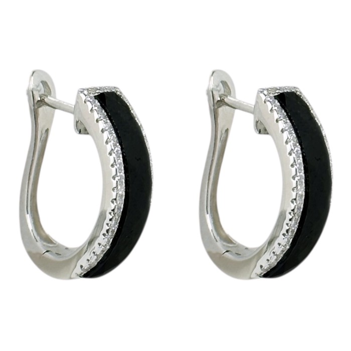 Срібні сережки з вставками кераміки та фіанітів Артикул CZ, Ceramics A11010