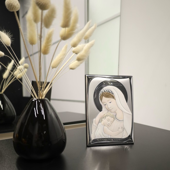 Срібна ікона Богородиця з немовлям Артикул QF6002/3С (13*18 см)