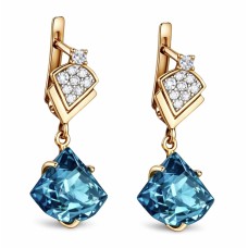 Золоті сережки з блакитним топазом Артикул 451384