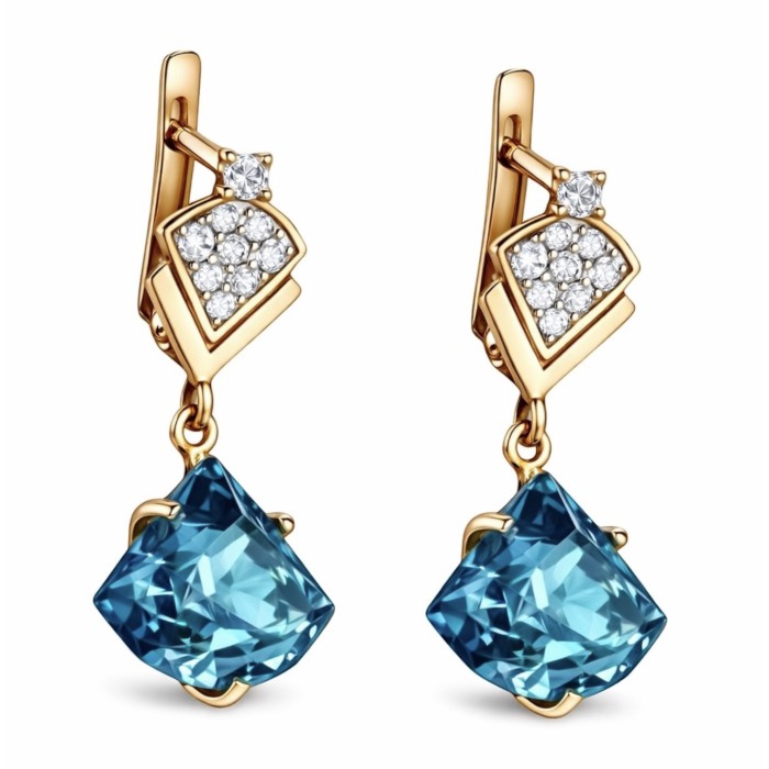 Золоті сережки з блакитним топазом Артикул 451384