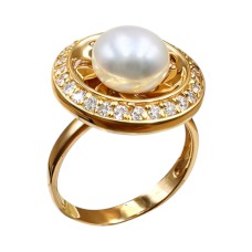 Золота каблучка з перлиною та фіанітами  Артикул 1106516100