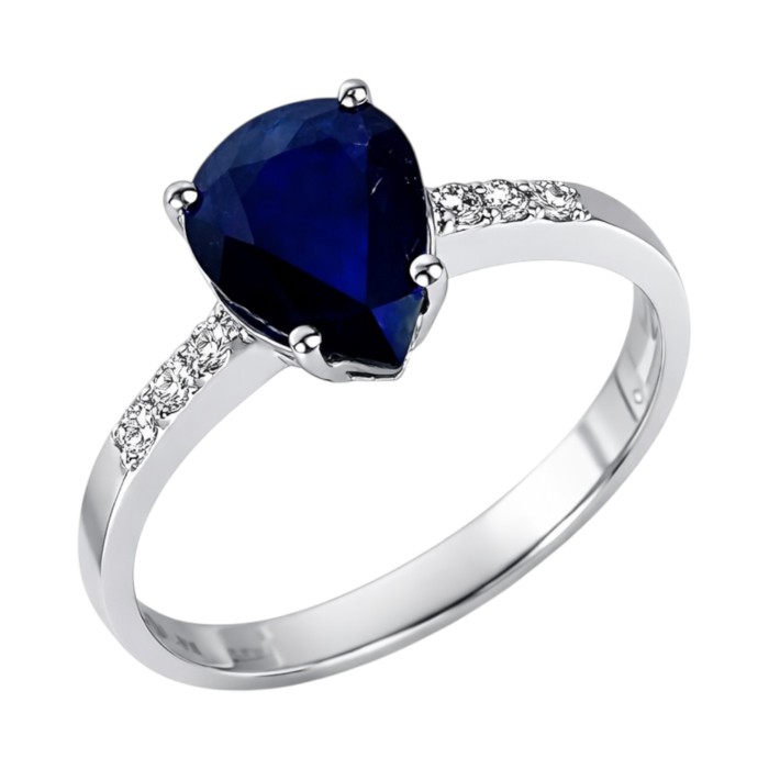Золота каблучка з білого золота з сапфіром та діамантом Розмір 17 Артикул 12241