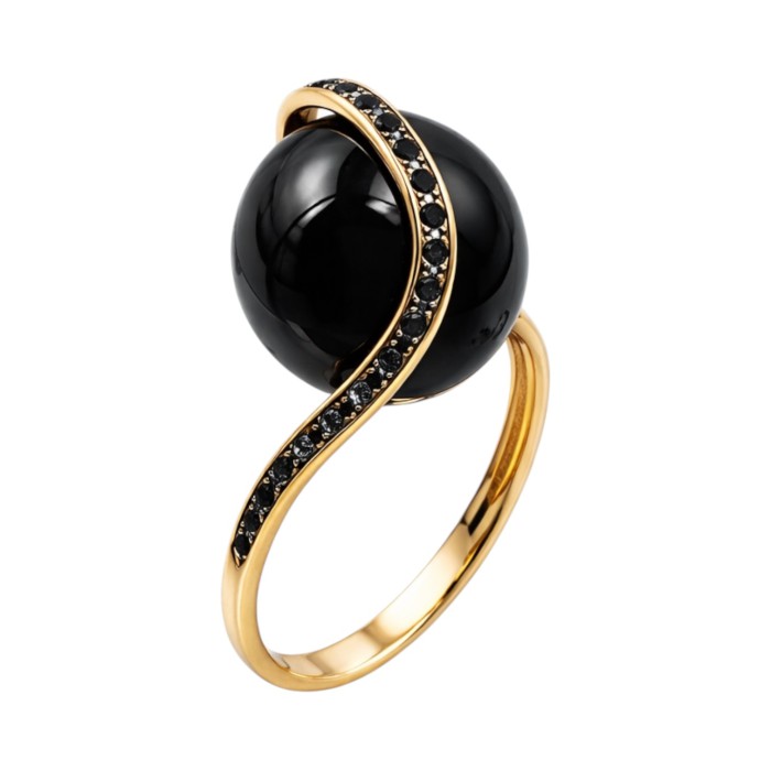 Золота каблучка з круглим агатом Розмір 18  Артикул 369056