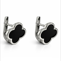 Срібні сережки з емаллю "Листок щастя" Артикул 477С (б/з).Чор.Rh
