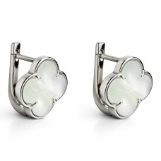 Срібні сережки з білим перламутром "Листок щастя" Артикул 1666