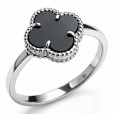 Срібна каблучка з оніксом "Листок щастя" Артикул 1665