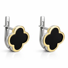 Срібні сережки з чорною емаллю та золотою пластиною Артикул 477С.Rh