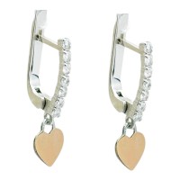 Срібні сережки сердечка з фіанітами.  Артикул 007сР