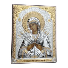 Срібна ікона Семистрільна БЦ. Артикул 6699/3  (13,7*17,2 см)