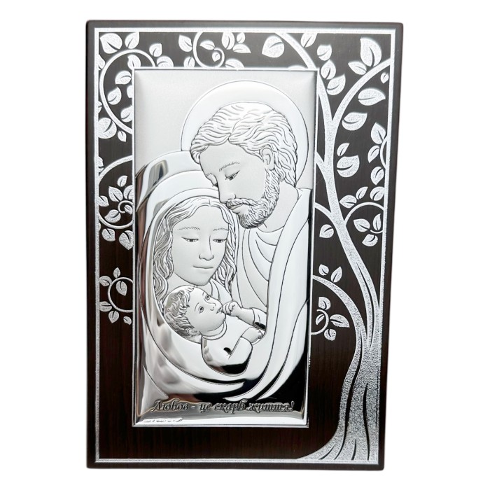 Срібна ікона Свята Родина. Артикул QF6005М/2  (12*18 см)