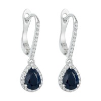 Золоті сережки з білого золота з діамантами та сапфіром Артикул 23357