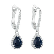 Золоті сережки з білого золота з діамантами та сапфіром Артикул 23357