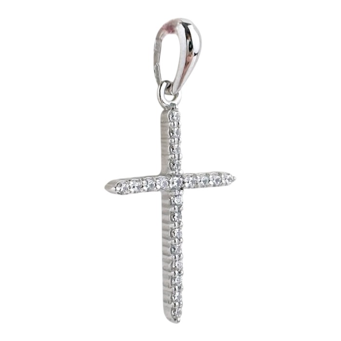 Золотий хрестик з білого золота з фіанітами Артикул 260031В