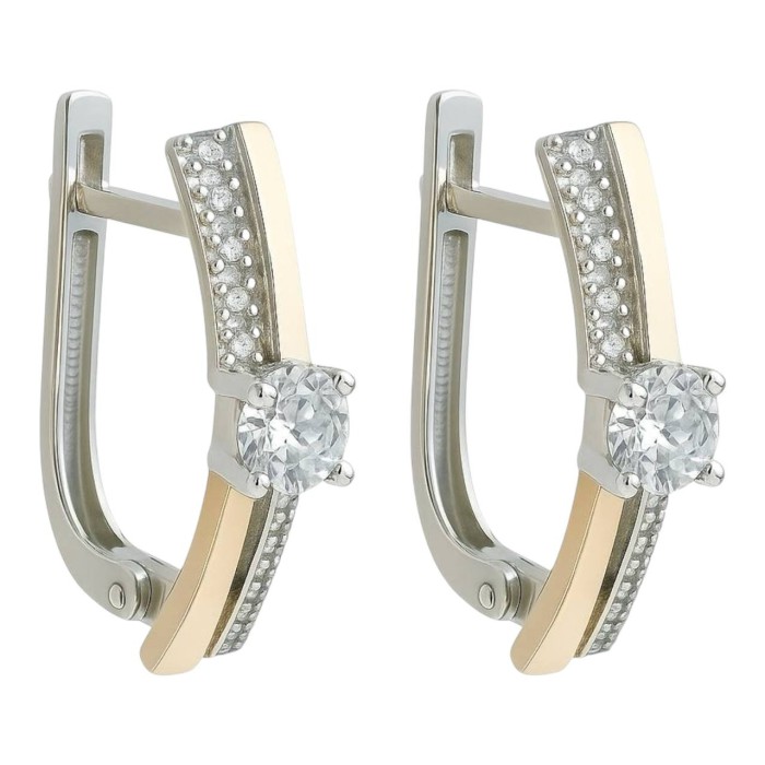 Срібні сережки з золотою пластиною. Артикул  1551С.Rh