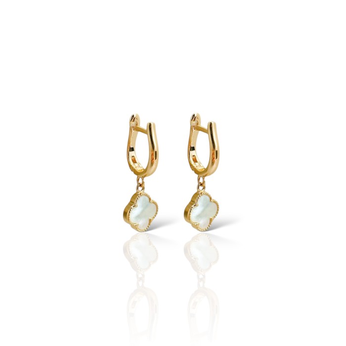 Золоті сережки з перламутром "Клевер" Артикул 211860