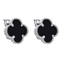 Срібні сережки "Листок щастя" з оніксом . Артикул  С-616 Rh