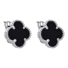 Срібні сережки "Листок щастя" з оніксом . Артикул  С-616 Rh