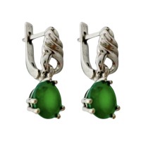 Срібні сережки з підвісками та зеленим фіанітом . Артикул 2220/9р