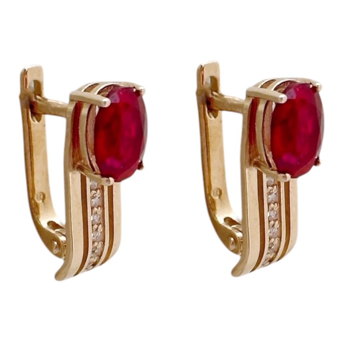 Золоті сережки з діамантами і рубіном Артикул 445792