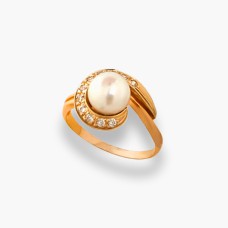 Золота каблучка з фіанітими та перлиою  Артикул 1079
