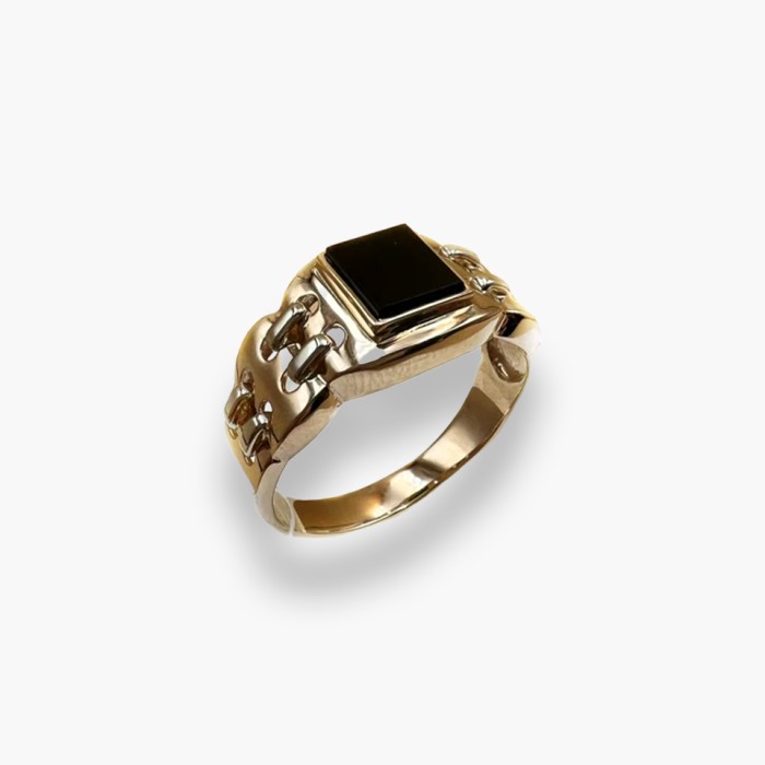 Золота печатка з чорним оніксом  Розмір 20,5  Артикул 1571