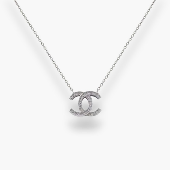 Срібне кольє Шанель . Довжина 45 см . Артикул  CZ 70014.