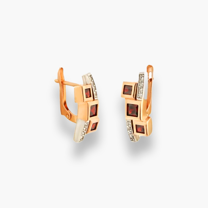 Золоті сережки з гранатом . Артикул 430958