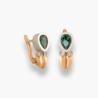 Золоті сережки з зеленим кварцом . Артикул  430926