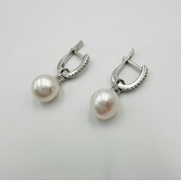 Срібні сережки з підвіскою та перлиною . Артикул 2450/1р