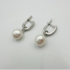 Срібні сережки з підвіскою та перлиною . Артикул 2450/1р