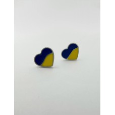 Срібні сережки "Сердечка" з синьо-жовтою емаллю. Артикул 795