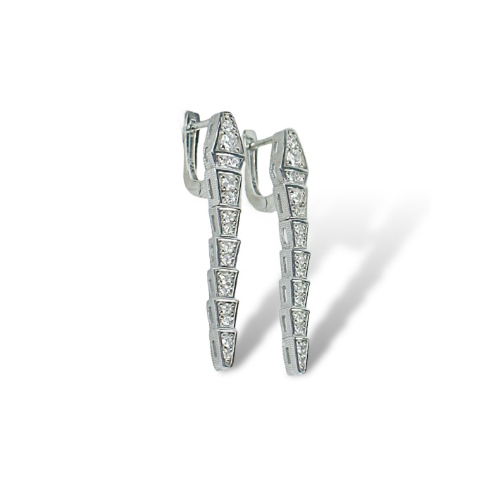 Срібні сережки з білим фіанітом Артикул S-02-Earrings-BLG100001