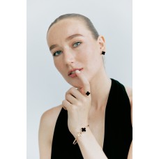 Золоті сережки "Листок щастя" з чорним оніксом Артикул 2/1149/2