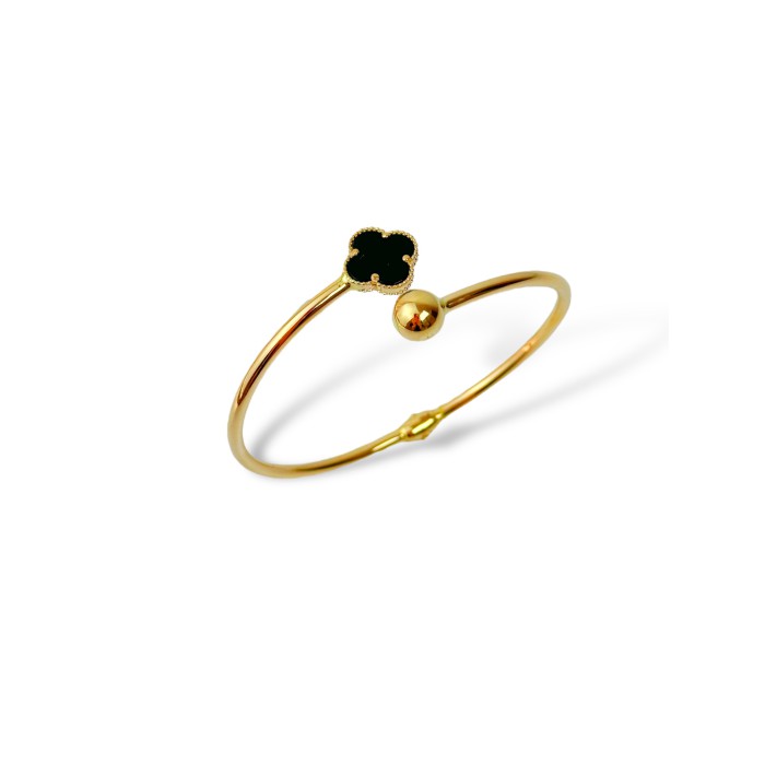 Золотий браслет  Листок щастя з оніксом Розмір 19,5 Артикул GS-04-Bracelet-G020VKF